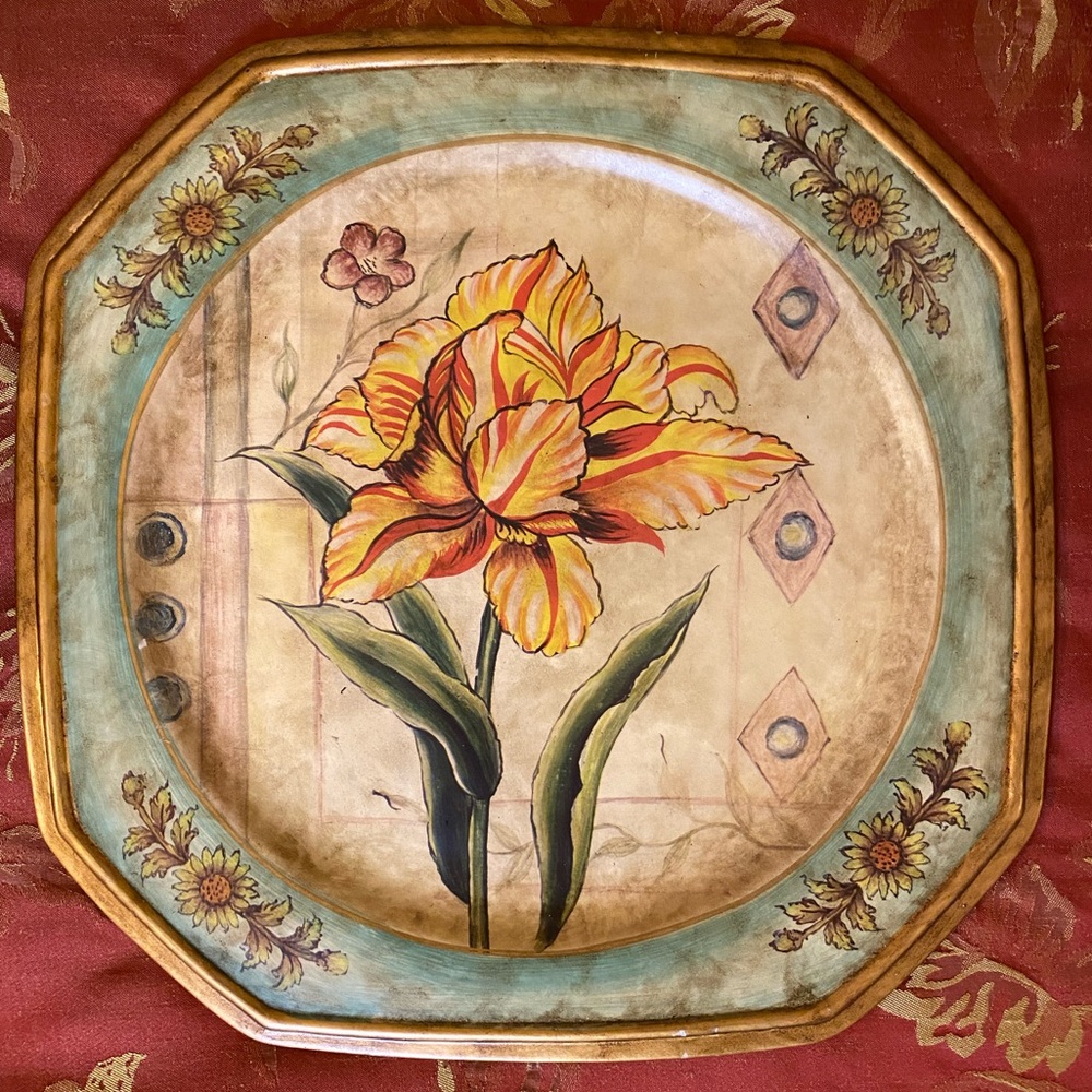 Home Decor Floral Decorative Plates (set of 2). Iris design.
